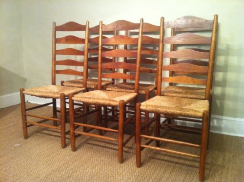 A Set of 6 Cotswold School Ash Ladder Back Chairs C 1920