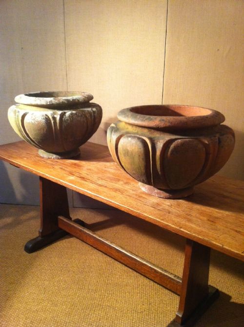 A Large Pair of Victorian Terracotta Lobed Urns C1870
