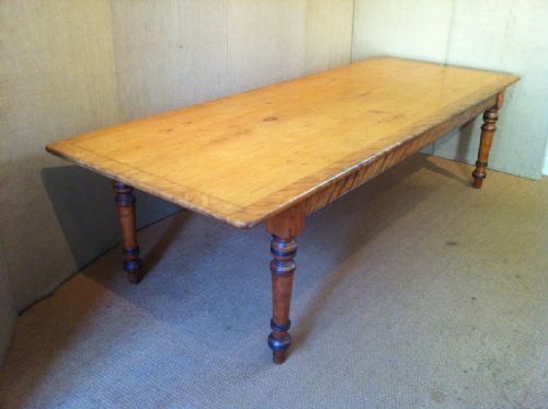 A Large Victorian Satin Birch and Pine Refectory Table C 1880