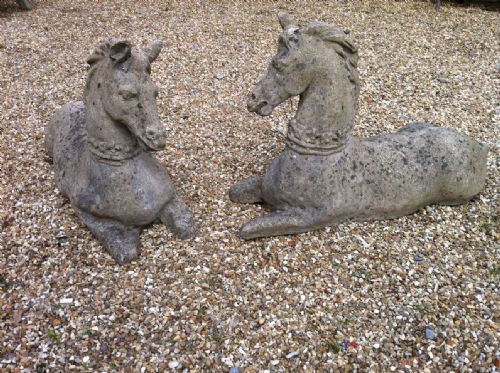 A Pair of Composite Stone Figures of Horses C1930