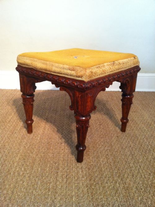 A Victorian Gothic Walnut Stool C 1860
