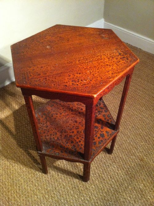 fig 1. An unusual hexagonal Arts and Crafts pine 2 tier table c1890