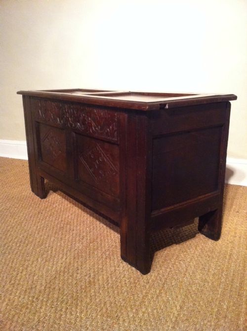 fig 1. A small Charles 11 oak coffer c 1660