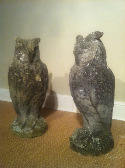A Large Pair of Composite Stone Figures of Owls C 1930