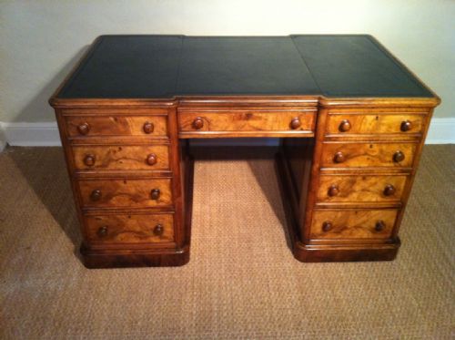A Victorian Figured Walnut Freestanding Pedestal Desk C 1870