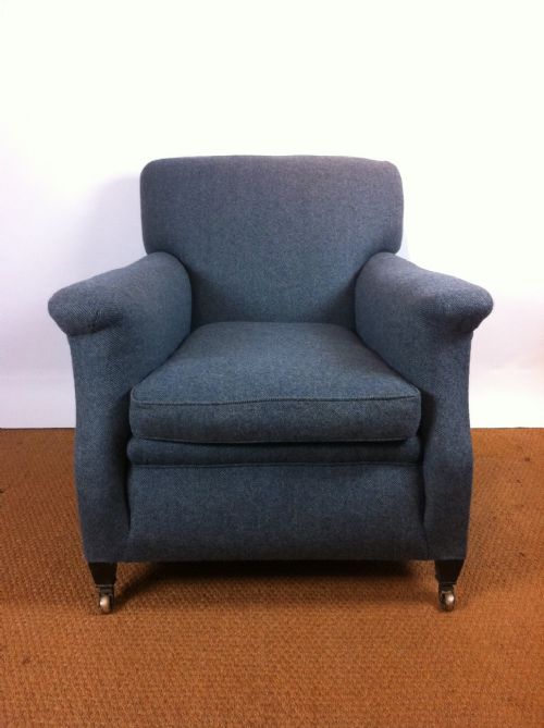 An Edwardian Armchair Reupholstered in a Blue/grey  Tweed C1910