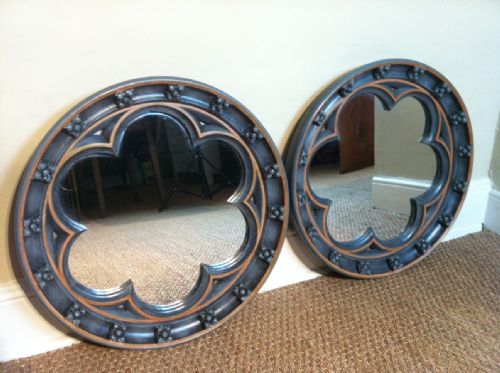 A Pair of Gothic Oak Circular Mirrors C1880