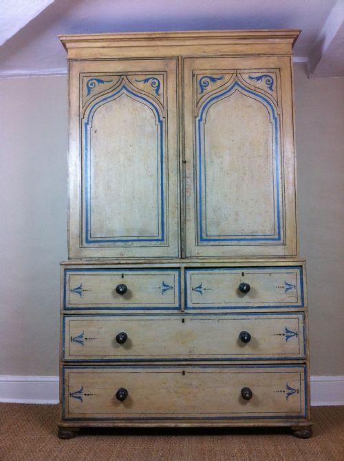 A George IV Painted Gothic Linen Press C 1830