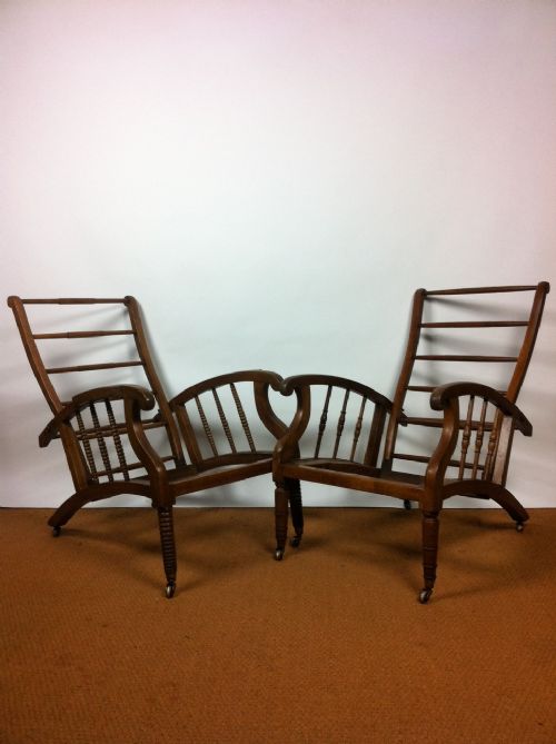 A Matched Pair of Victorian Oak Recliner Chairs  C1880