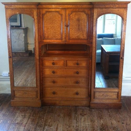 A Victorian Birds Eye Maple Breakfront Wardrobe C 1875