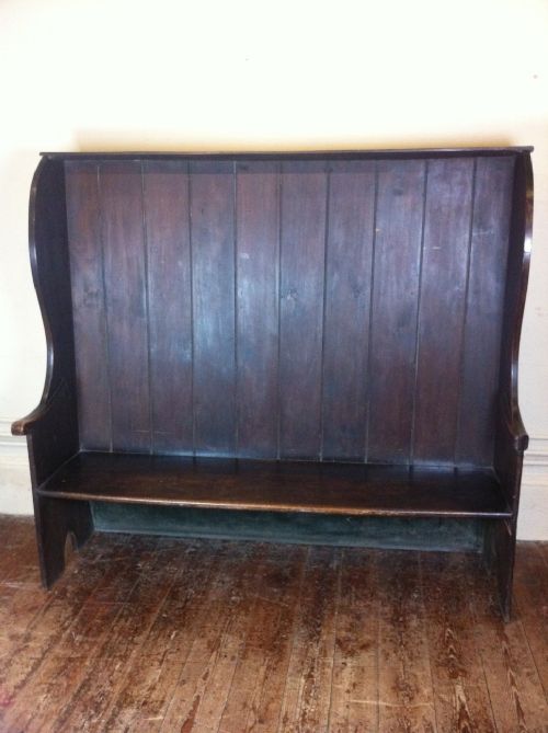 fig 1. A large West country painted elm pub settle c 1870