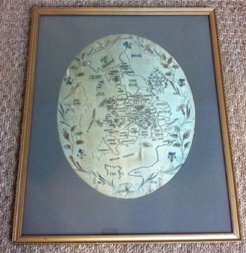 A George 111 Oval Silkwork Map of England and Wales C 1810