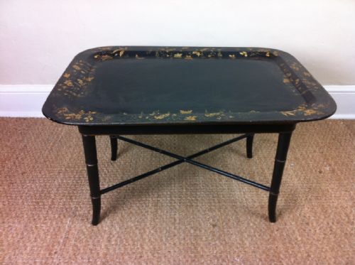 A Late Regency Papier Mache Tray on Later Stand C 1820