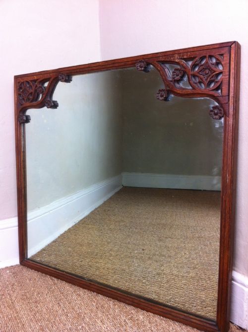 A Victorian Gothic Oak Wall Mirror C 1860