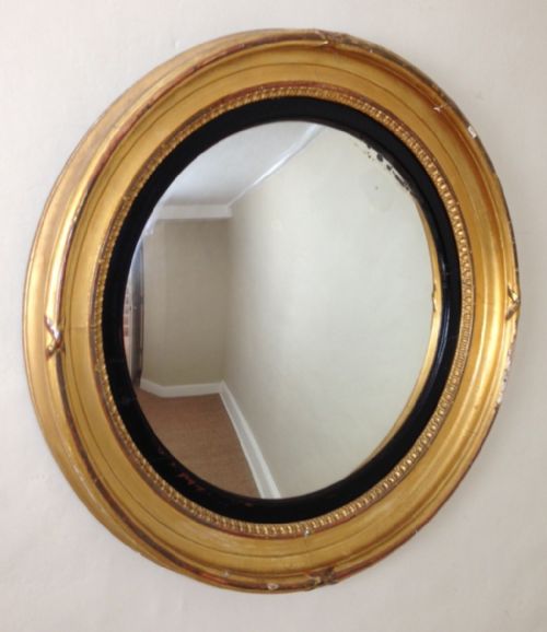 A Large Regency Convex Mirror C 1820 in Original Condition