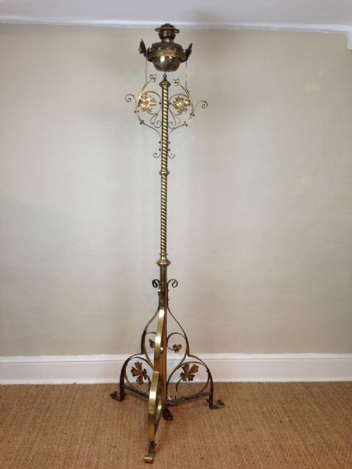 A Victorian Tall Gothic Brass Standard Lamp C 1890