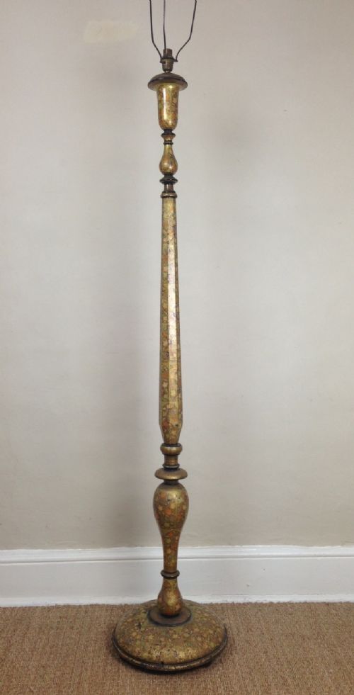 A Kashmiri Painted and Gilt Standard Lamp C 1920