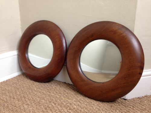 A Pair of Victorian Mahogany Convex Mirrors C 1880