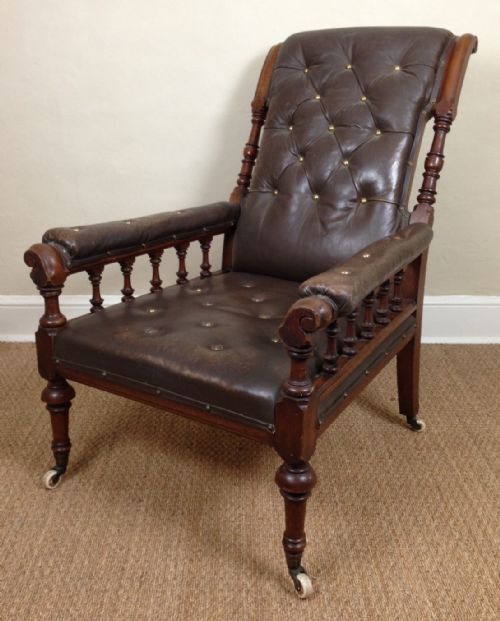 A Large Victorian Oak and Leather Library Chair 1880