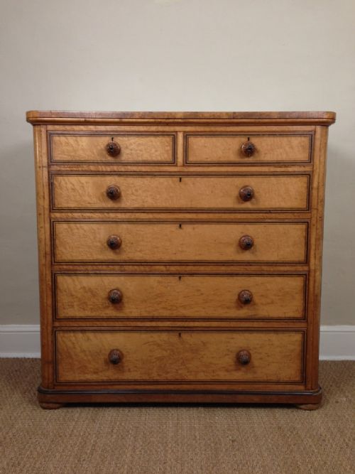 A Victorian Birds Eye Maple and Purpleheart Chest of Drawers C1875 Attributed to Holland and Sons