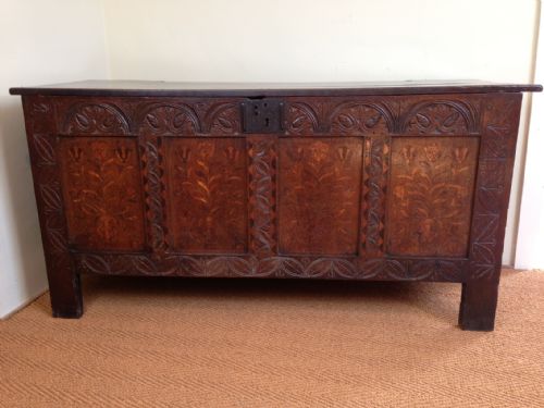A Charles 11 Oak and Marquetry Coffer C 1660
