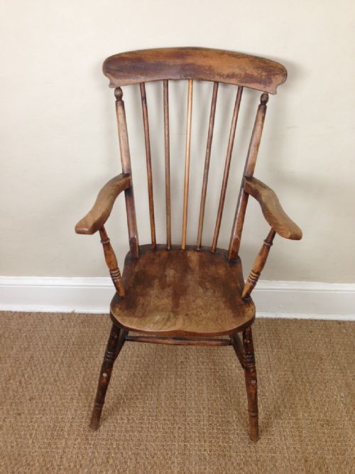 A Late 19th C Lathe Back Beech and Elm Windsor Chair
