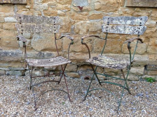 A Pair of Teak and Iron Garden Chairs C 1920