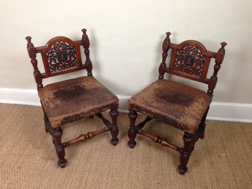 A Pair of Irish Victorian Oak Hall Leather Chairs C 1865