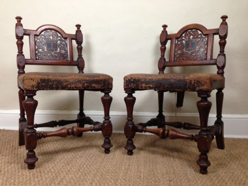 fig 1. A pair of Irish Victorian oak hall leather chairs c 1865
