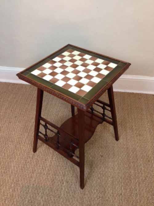 An Aesthetic Movement Walnut and Tile Top Chess Table C 1885
