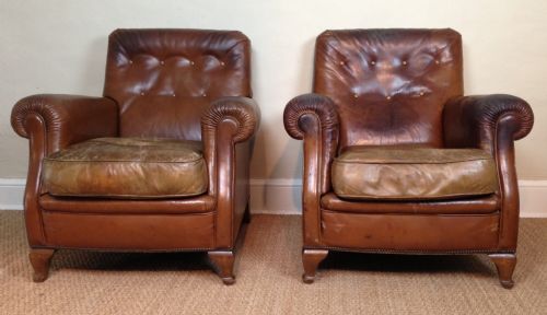 A Pair of Edwardian Leather Library Chairs C 1910
