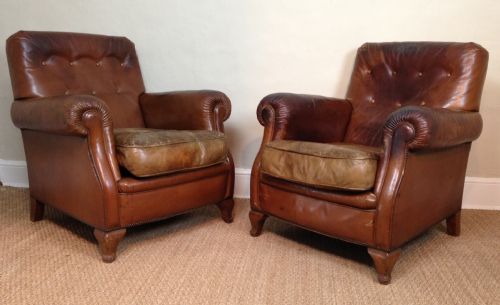 fig 1. A pair of Edwardian leather library chairs c 1910