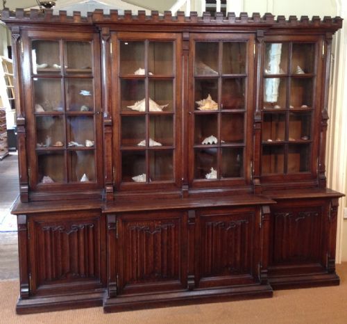 A Large Mid 19th C Gothic Oak Library Bookcase C 1860