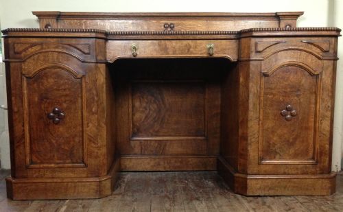 fig 1. A Victorian burr oak pedestal sideboard c 1870