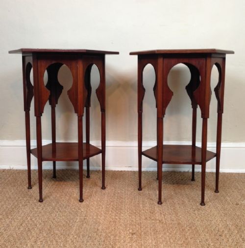 A Matched Pair of Liberty Walnut Moorish Tables C 1890