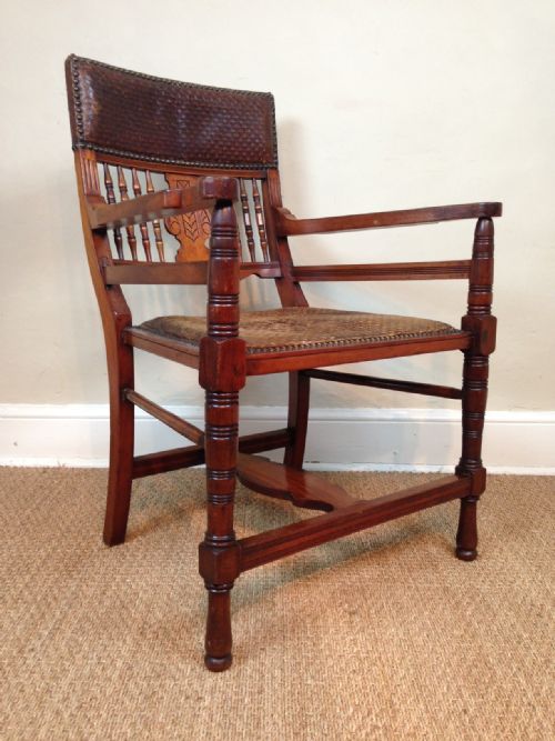 An Aesthetic Movement Walnut and Leather Desk Chair C 1880