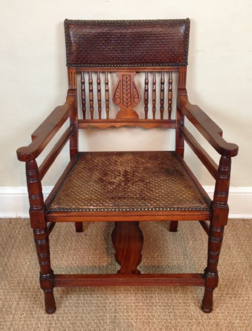 fig 1. An Aesthetic Movement walnut and leather desk chair c 1880