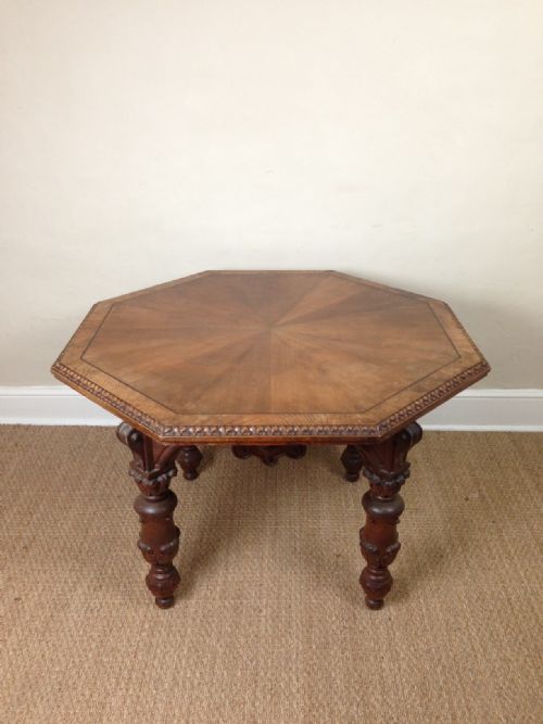 An Elizabethan Revival Burr Oak Octagonal Library Table C 1865