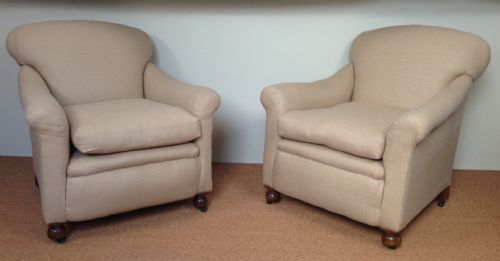 A Pair of Edwardian Armchairs on Oak Legs C 1910