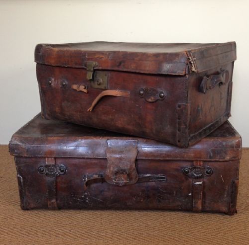 A Matched Pair of Edwardian Leather Trunks by Finnegans of Manchester C 1910