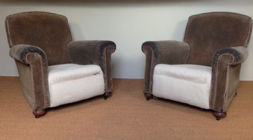A Pair of 1920`S Oak Armchairs for Recovering.