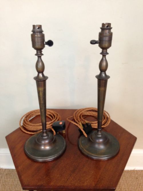 A Pair of Edwardian Anodised Brass Lamps C 1910