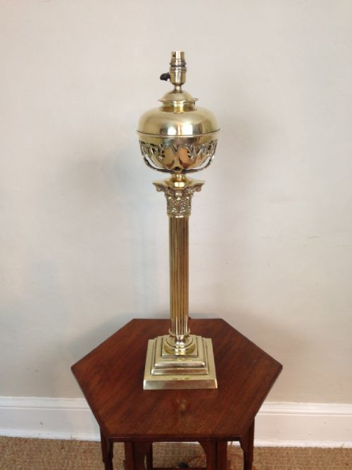 A Large Late Victorian Brass Corinthian Lamp C 1880
