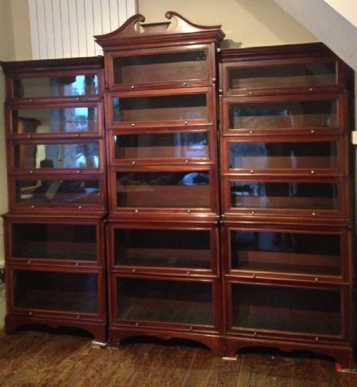 An  Edwardian Mahogany Breakfront Globe Wernicke Design Bookcase C 1910