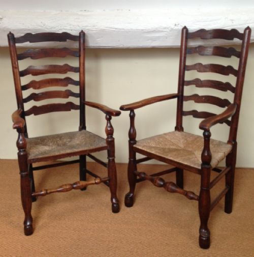 fig 1. A good harlequin set of 8 late 18th c Ash North Country ladderback chairs c 1800
