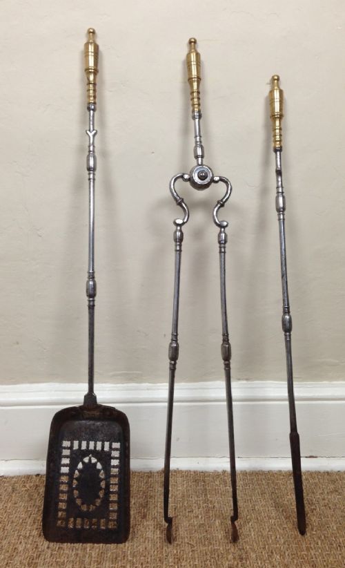 A Set of Late Georgian Steel and Brass Fire Irons C 1830