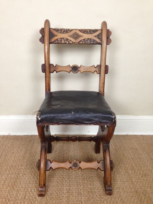 Victorian Gothic Walnut Side Chair Designed by Awn Pugin C 1860