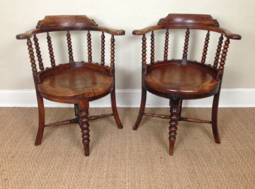 A Pair of Victorian Fruitwood and Ash Bobbin Chairs C 1880