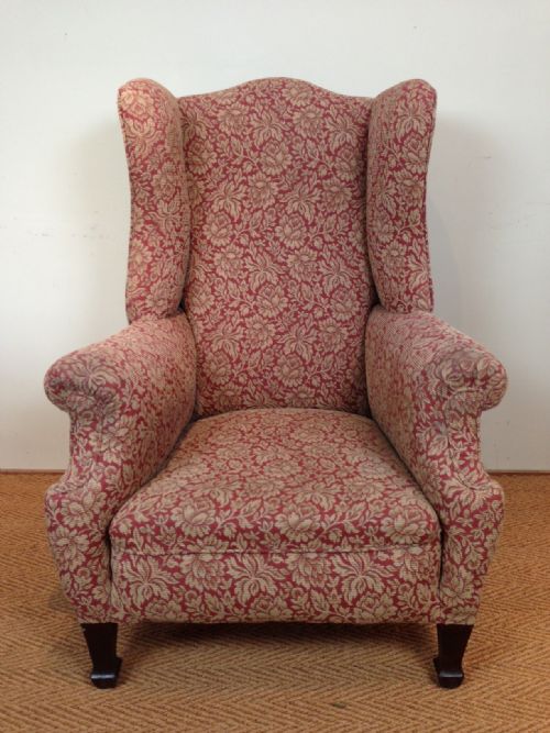 fig 1. A late Victorian mahogany wing chair in the style of Morris and Co c 1900