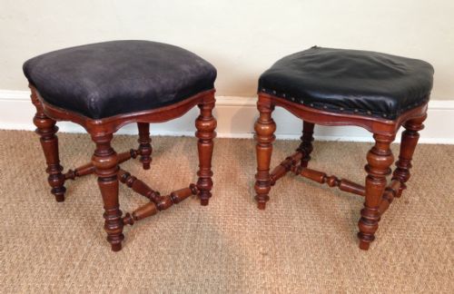 A Pair of Victorian Walnut Stools C 1860